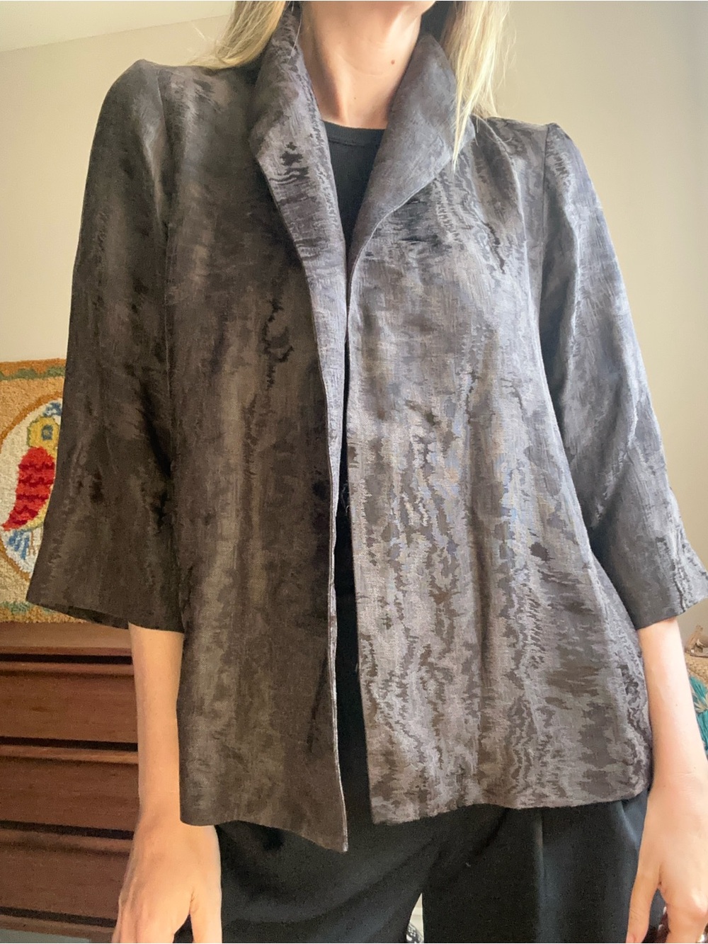 Eileen Fisher Textured Open-Front Jacket Boxy Chocolate Brown